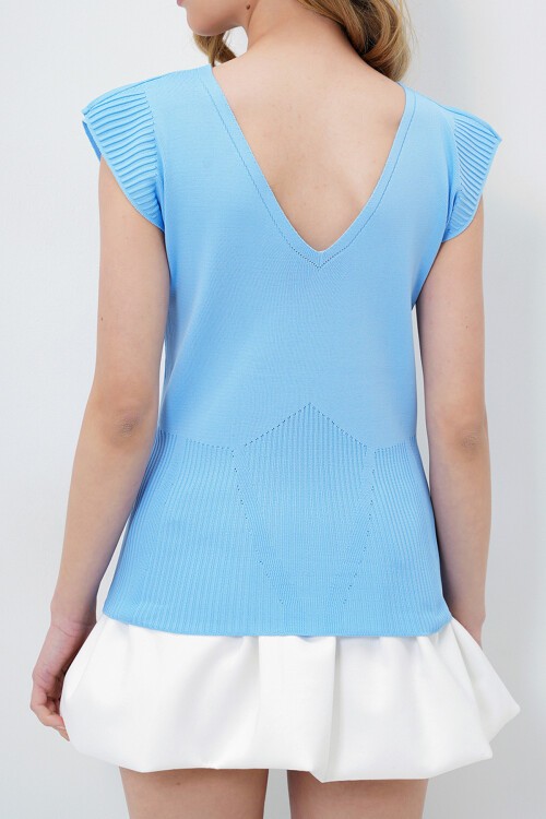 Mavi Ön Arka V Yaka Yazlık Triko Bluz