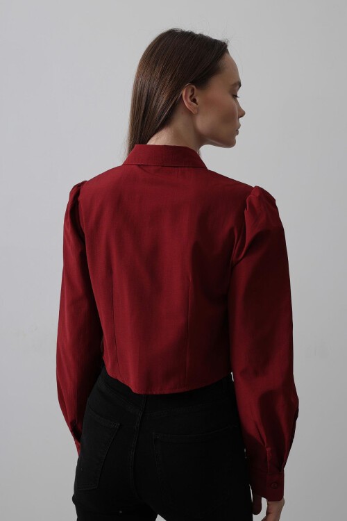 Bordo Önü Kontrast Fiyonklu Gömlek