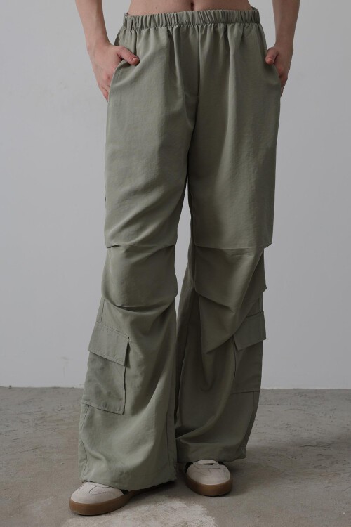 Haki Beli Lastikli Paraşüt Kargo Pantolon