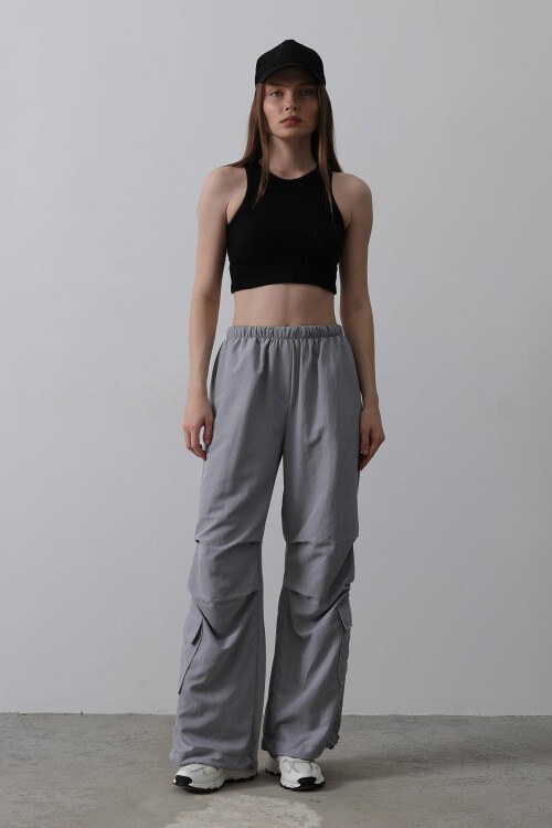 Antrasit Beli Lastikli Paraşüt Kargo Pantolon