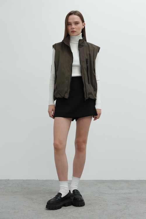 Haki Fermuar Cepli Beli Lastikli Paraşüt Yelek