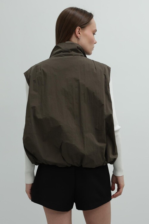 Haki Fermuar Cepli Beli Lastikli Paraşüt Yelek