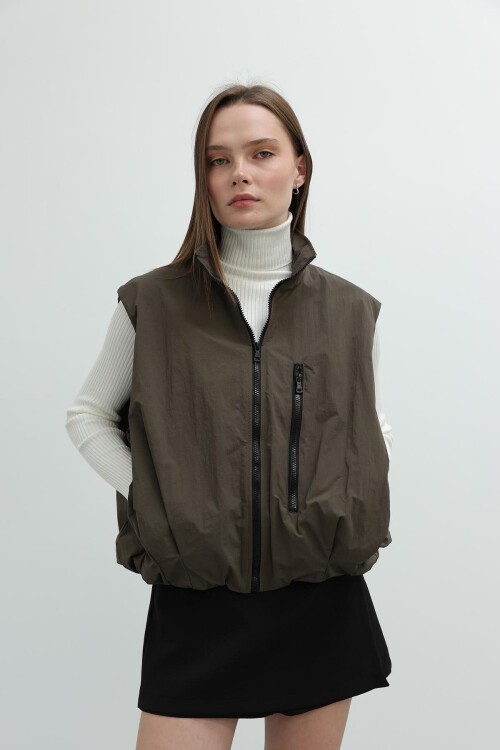 Haki Fermuar Cepli Beli Lastikli Paraşüt Yelek