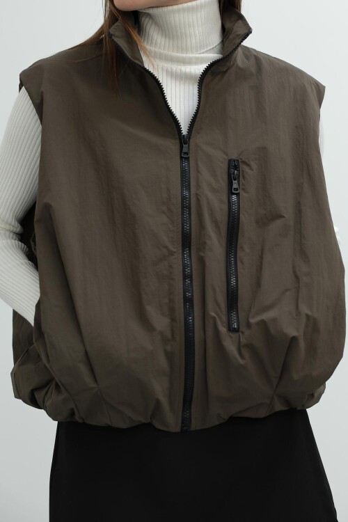 Haki Fermuar Cepli Beli Lastikli Paraşüt Yelek