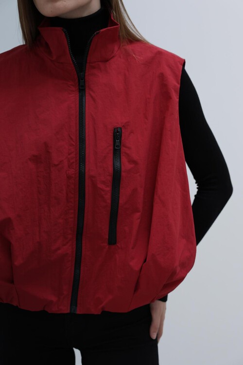 Vişne Fermuar Cepli Beli Lastikli Paraşüt Yelek