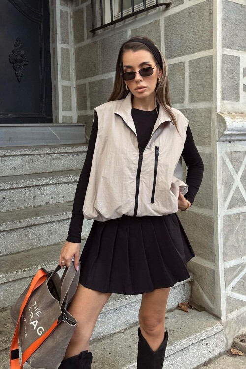 Taş Fermuar Cepli Beli Lastikli Paraşüt Yelek