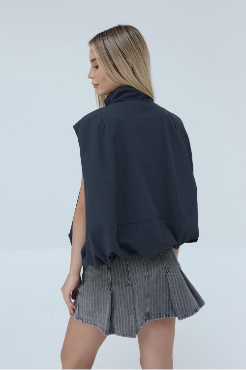 Antrasit Fermuar Cepli Beli Lastikli Paraşüt Yelek