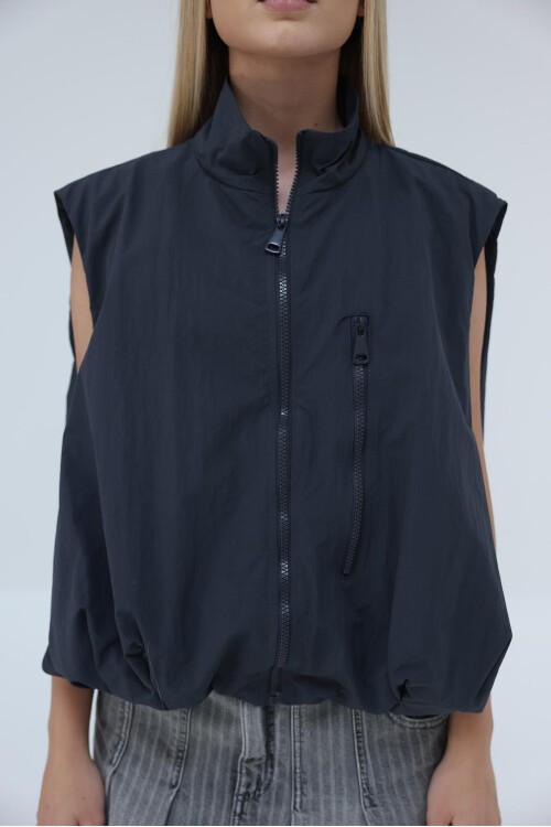 Antrasit Fermuar Cepli Beli Lastikli Paraşüt Yelek