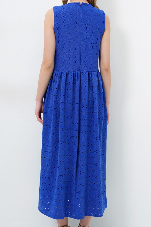 Saks Gizli Fermuarlı Kolsuz Premium Güpür Elbise