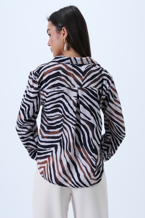 Siyah-Beyaz Zebra Desenli Oversize Gömlek