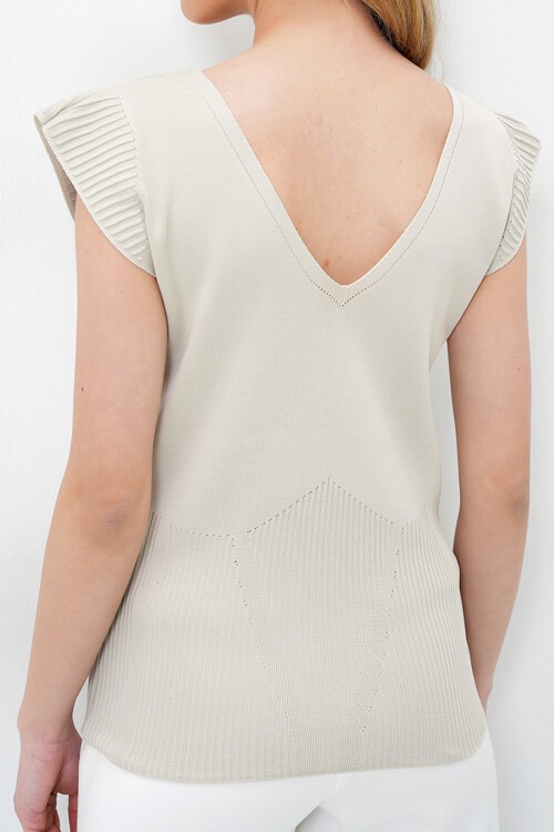 Taş Ön Arka V Yaka Yazlık Triko Bluz