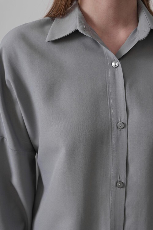 Gri Uzun Kol Oversize Gömlek