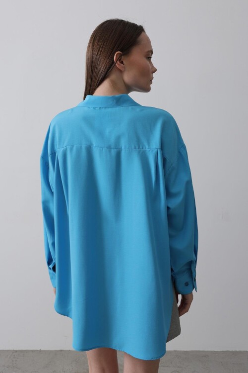 Turkuaz Uzun Kol Oversize Gömlek