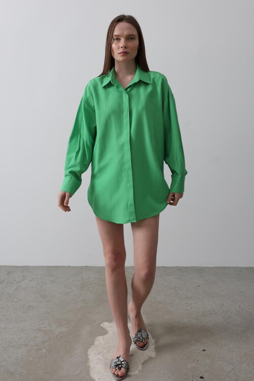Açık Yeşil Uzun Kol Oversize Gömlek