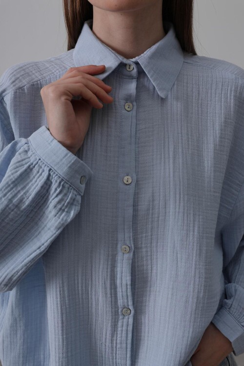 Bebe Mavisi Uzun Kol Oversize Gömlek