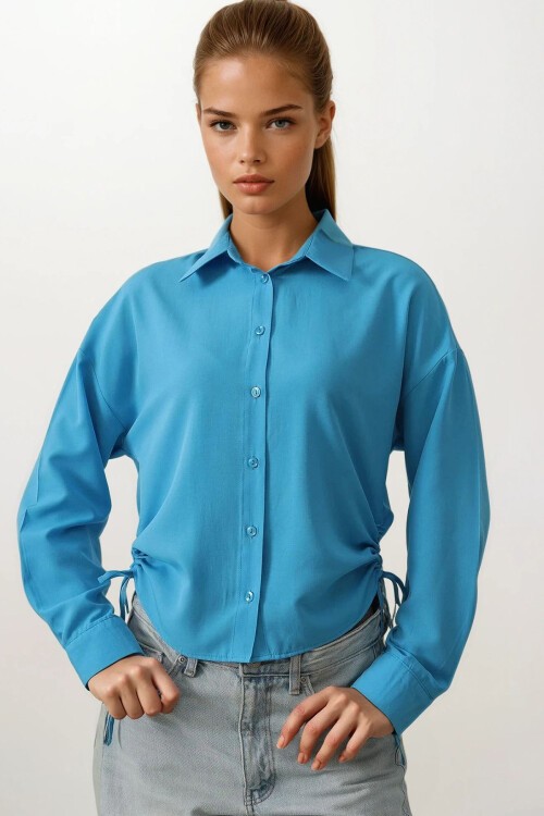 Turkuaz Yanları Bağlamalı Basic Gömlek
