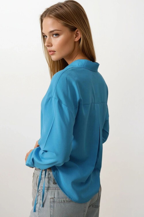 Turkuaz Yanları Bağlamalı Basic Gömlek