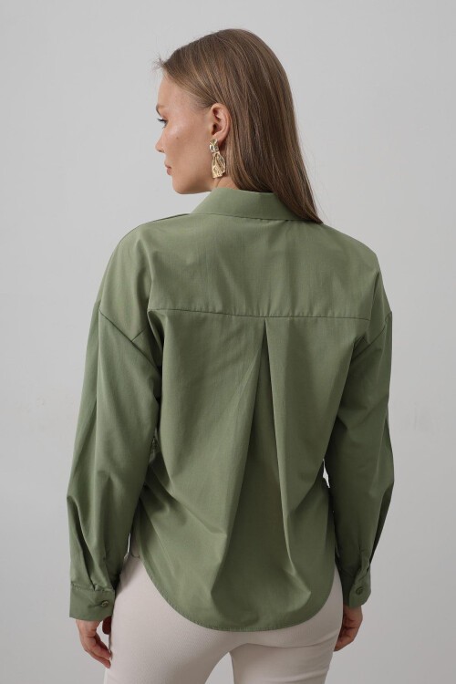 Haki Yanları Bağlamalı Basic Gömlek