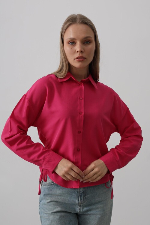 Fuşya Yanları Bağlamalı Basic Gömlek