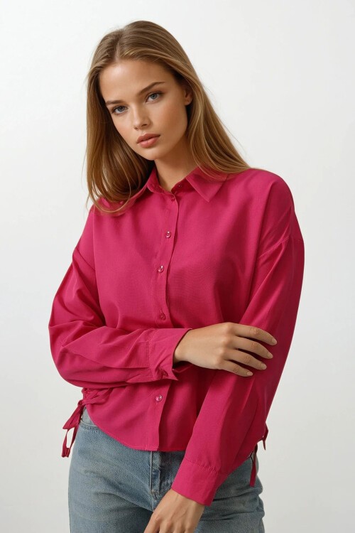 Fuşya Yanları Bağlamalı Basic Gömlek