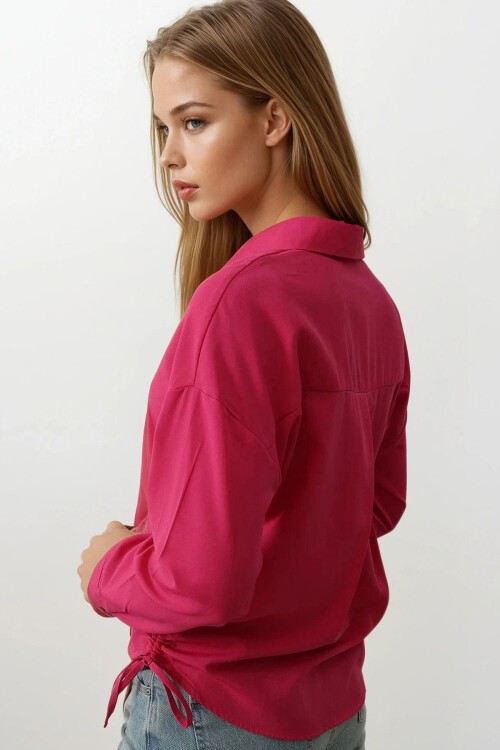 Fuşya Yanları Bağlamalı Basic Gömlek