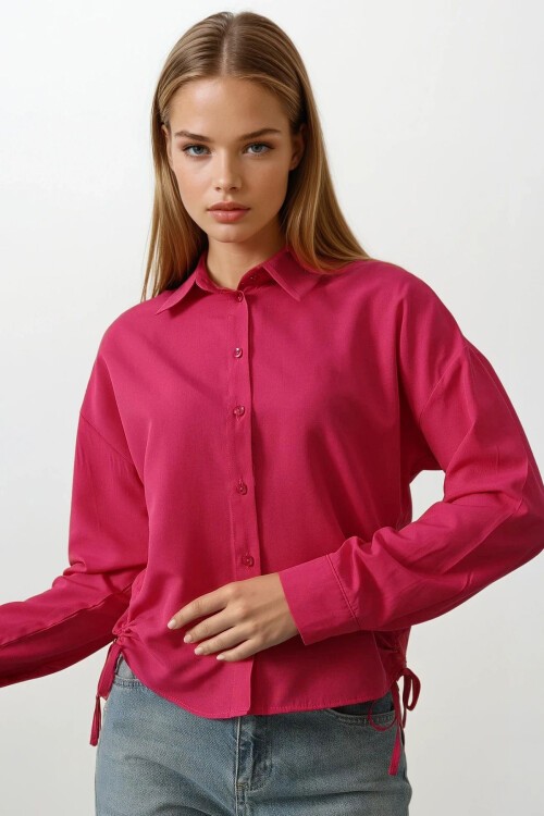 Fuşya Yanları Bağlamalı Basic Gömlek