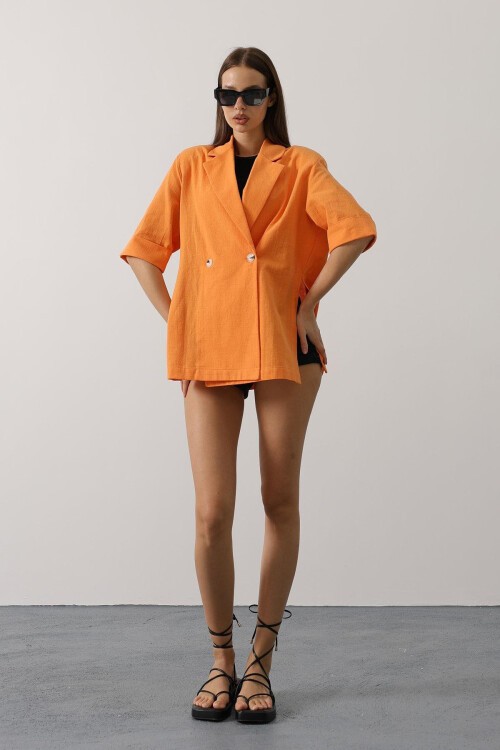 Oranj Yarım Kol Oversize Yırtmaçlı Ceket