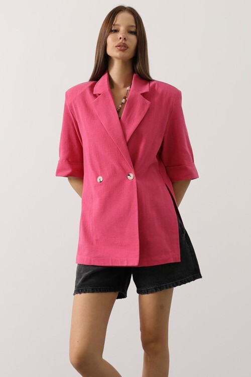Fuşya Yarım Kol Oversize Yırtmaçlı Ceket