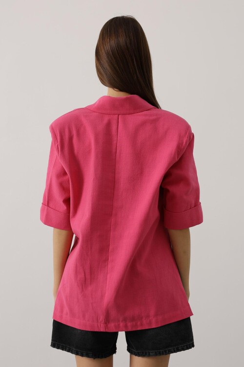 Fuşya Yarım Kol Oversize Yırtmaçlı Ceket