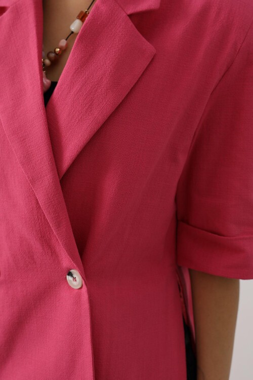 Fuşya Yarım Kol Oversize Yırtmaçlı Ceket