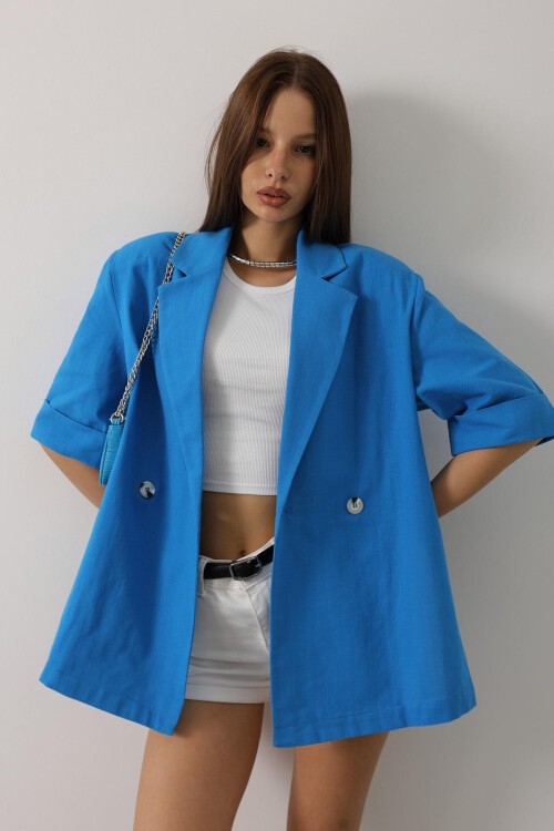 Saks Yarım Kol Oversize Yırtmaçlı Ceket