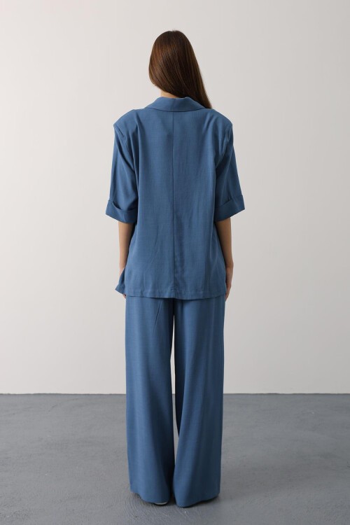 İndigo Yarım Kol Oversize Yırtmaçlı Ceket