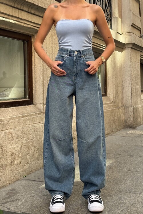 Açık Mavi 5 Cepli Bol Paça Baggy Jean