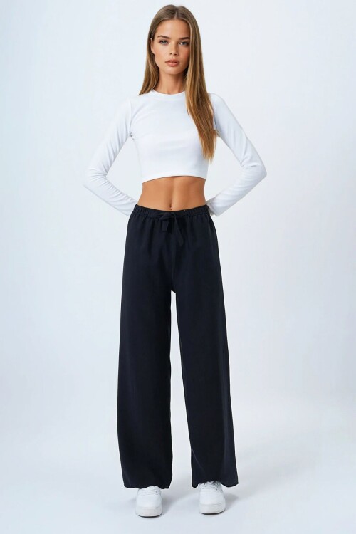 Antrasit Bağcıklı Beli Lastikli Palazzo Pantolon