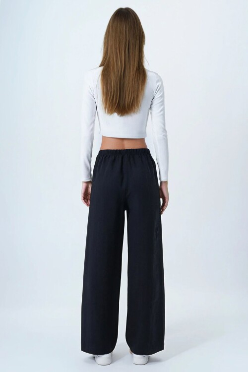 Antrasit Bağcıklı Beli Lastikli Palazzo Pantolon