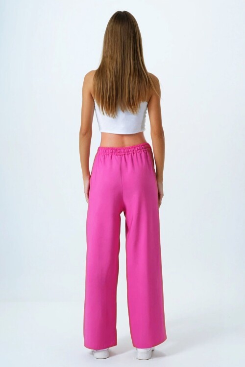 Pembe Bağcıklı Beli Lastikli Palazzo Pantolon
