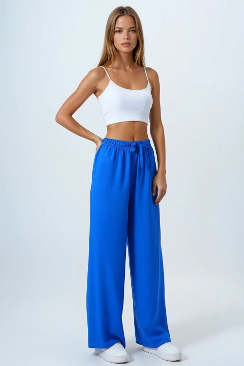 Saks Bağcıklı Beli Lastikli Palazzo Pantolon