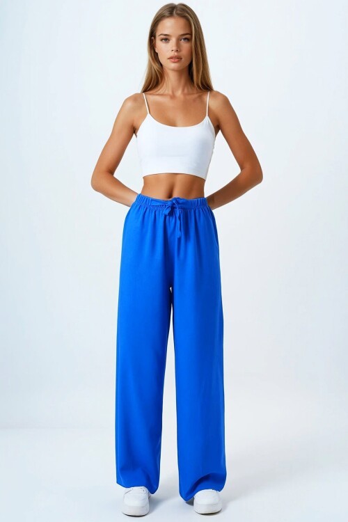 Saks Bağcıklı Beli Lastikli Palazzo Pantolon