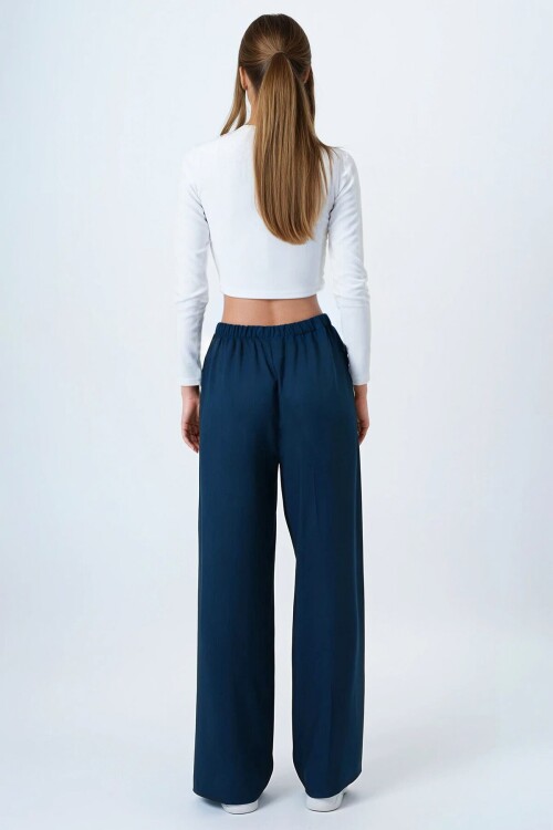 Petrol Yeşili Bağcıklı Beli Lastikli Palazzo Pantolon