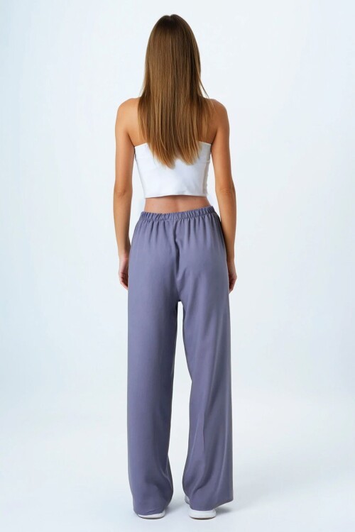 Vizon Bağlamalı Beli Lastikli Keten Palazzo Pantolon