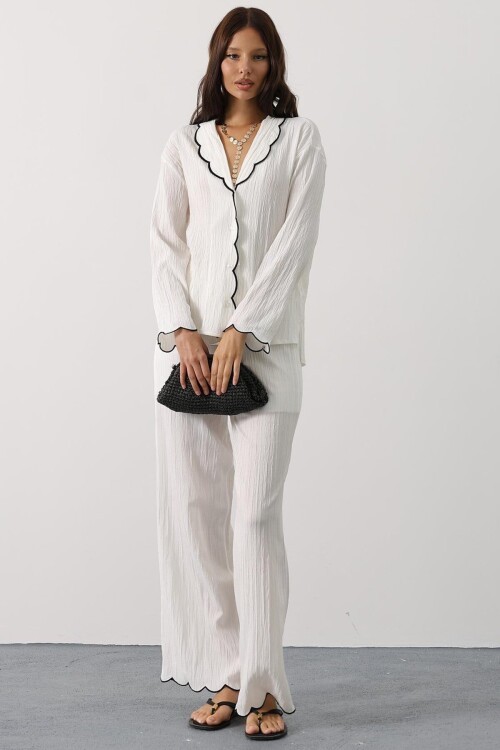 Beyaz Bebe Yaka Gömlek Ve Beli Lastikli Pantolon Takım