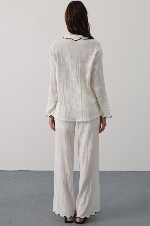 Beyaz Bebe Yaka Gömlek Ve Beli Lastikli Pantolon Takım