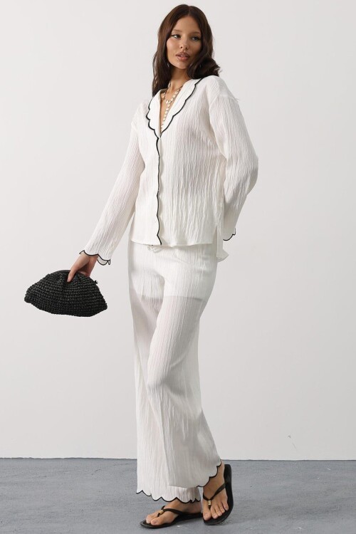 Beyaz Bebe Yaka Gömlek Ve Beli Lastikli Pantolon Takım