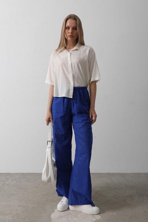 Saks Beli Bağlamalı Brode Pantolon