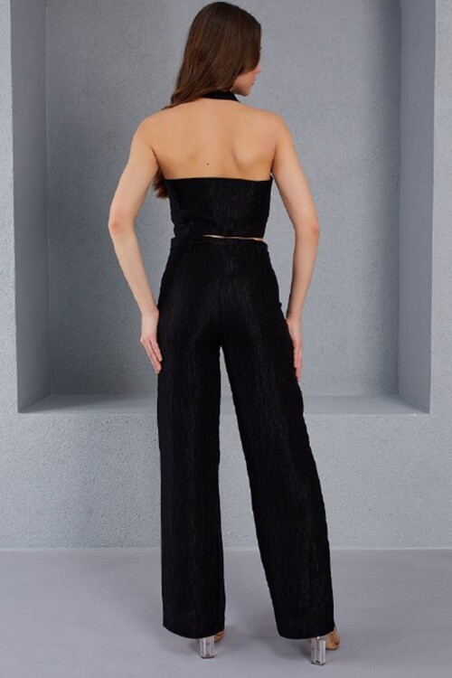 Siyah Beli Çıtçıtlı Pantolon