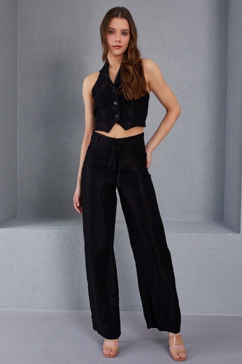 Siyah Beli Çıtçıtlı Pantolon