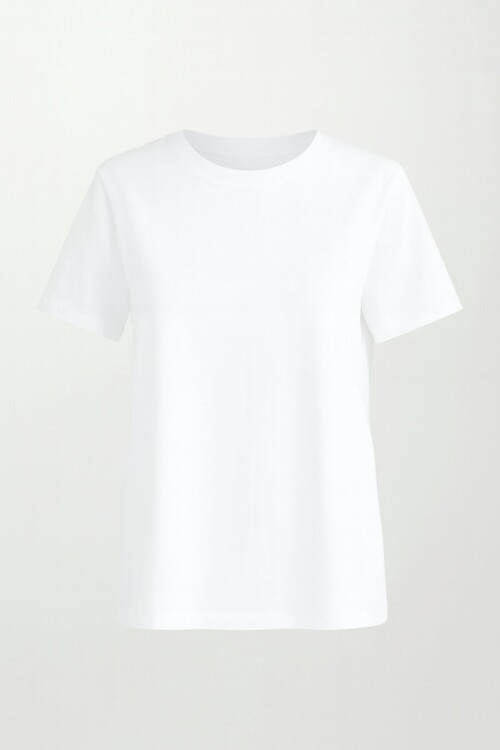 Beyaz Bisiklet Yaka Basic Kısa Kollu T-Shirt