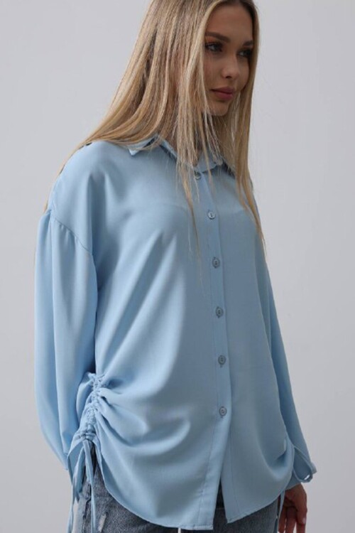 Mint Yanları Büzgülü Kolu Lastikli Aerobin Gömlek 
