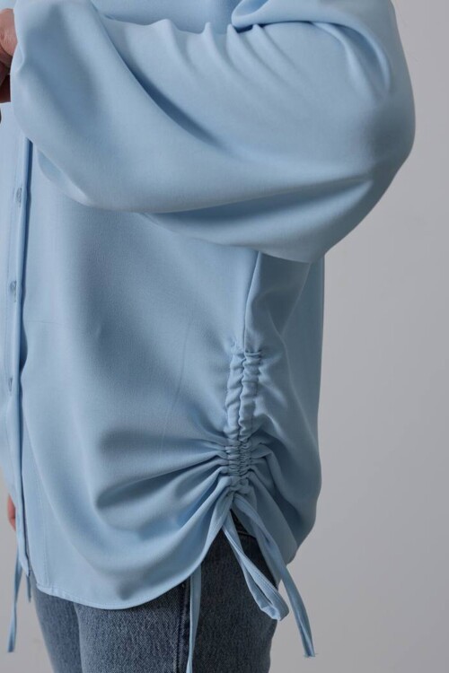 Mint Yanları Büzgülü Kolu Lastikli Aerobin Gömlek 