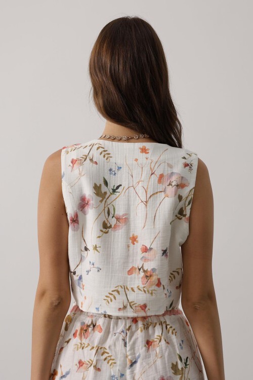 Mix Bohem Desenli Bağlamalı Yelek 